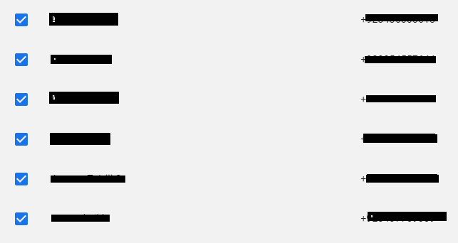 Multiple contacts selected using checkboxes.