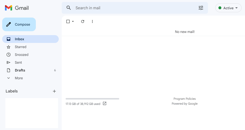 Gmail inbox before opening search history.