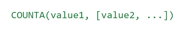 COUNTA syntax: one or more values or ranges to count.