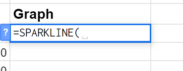 Starting a SPARKLINE formula beneath the Graph heading.
