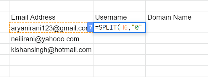 Using the at sign as the delimiter in the SPLIT formula.