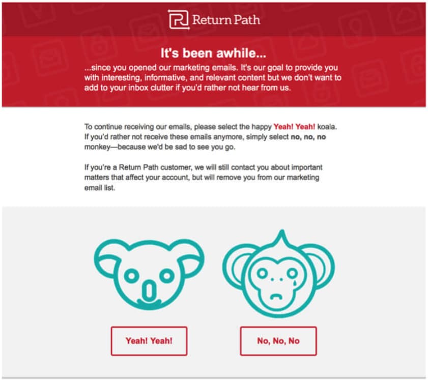 Return Path email asking subscribers whether they want to keep receiving marketing messages
