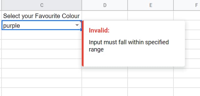 Entering purple produces an invalid-data warning because it is outside the allowed range.