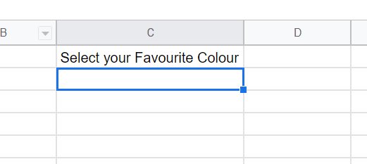 The empty cell below Select your Favourite Colour is selected.