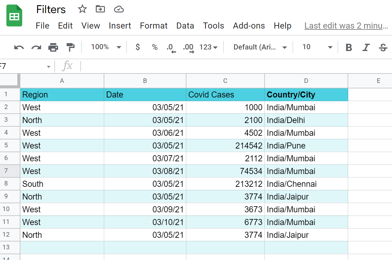 The Filters spreadsheet displays the original rows for West, North, and South regions.
