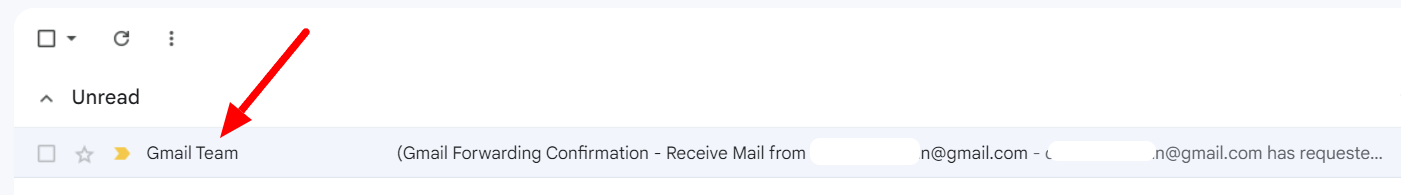 The Gmail Team forwarding-confirmation email appears in the inbox.