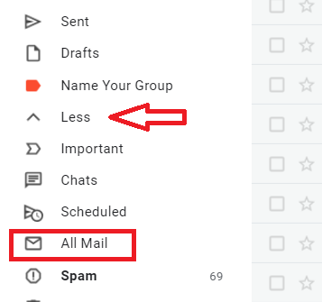 Gmail sidebar expanded with All Mail highlighted.