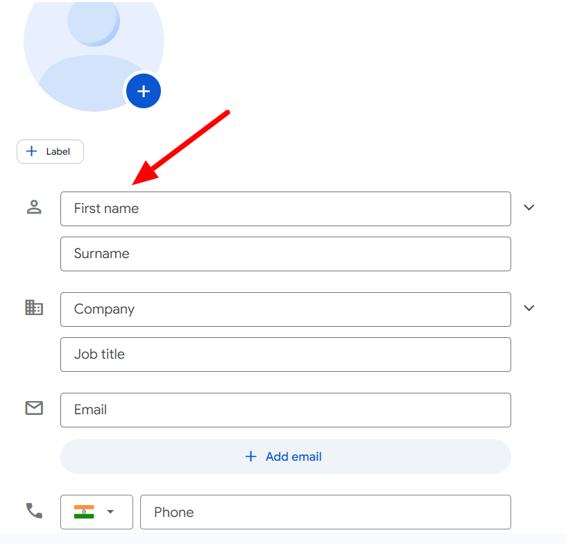 New Google contact form with name, company, job title, email, and phone fields.