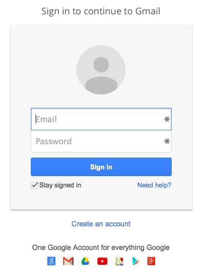 Gmail sign-in form with email and password fields.