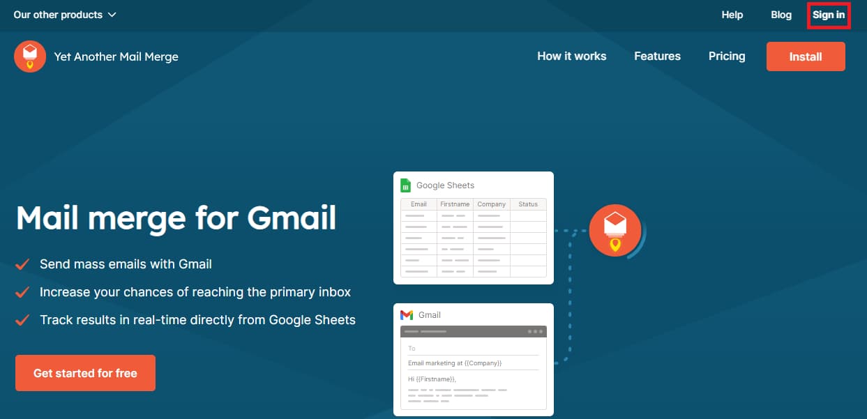 YAMM homepage with the Sign in link highlighted.