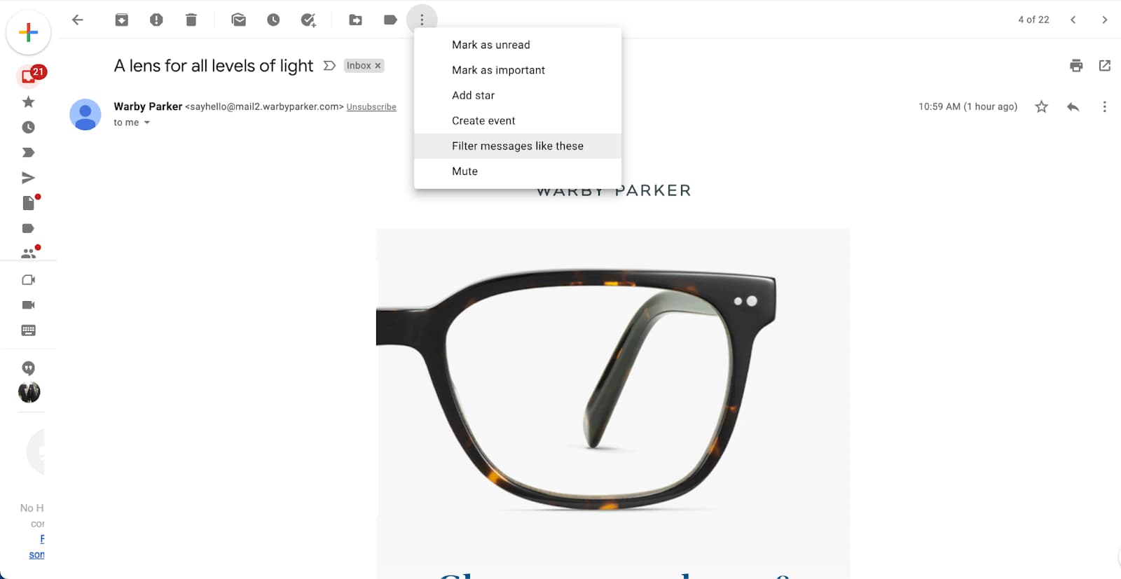 Open Gmail message with Filter messages like these in the More menu.