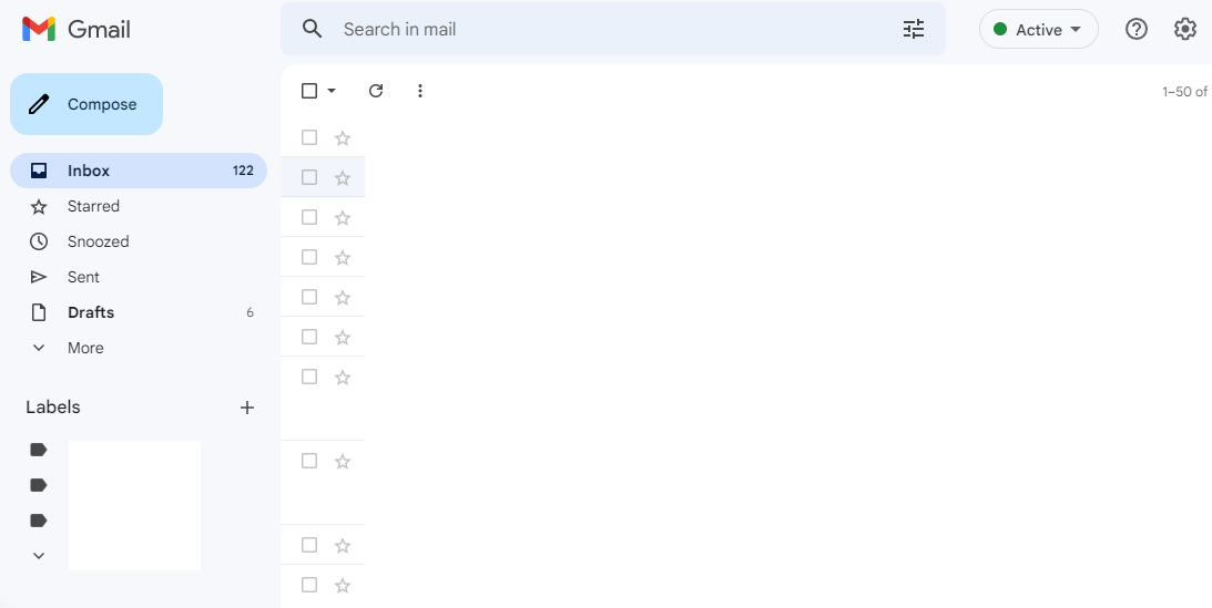 Gmail inbox before filtering unread messages.