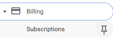 Google Admin Billing menu showing Subscriptions.
