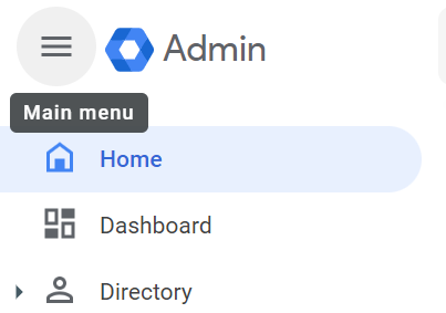 Google Admin console main navigation.