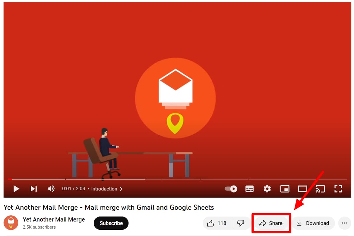 YAMM video on YouTube with the Share button highlighted.