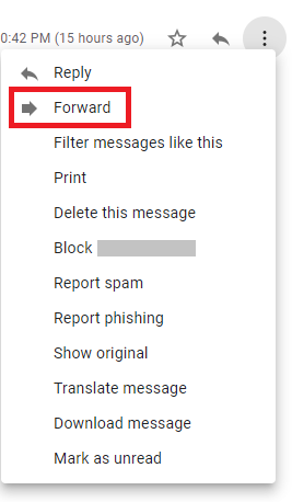 The Forward option in a message's three-dot menu is highlighted.