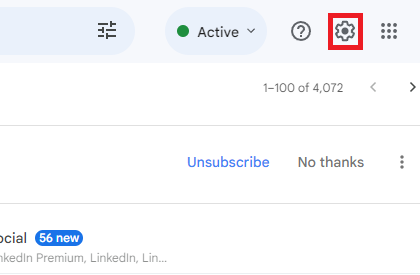 The Gmail Settings gear is highlighted.