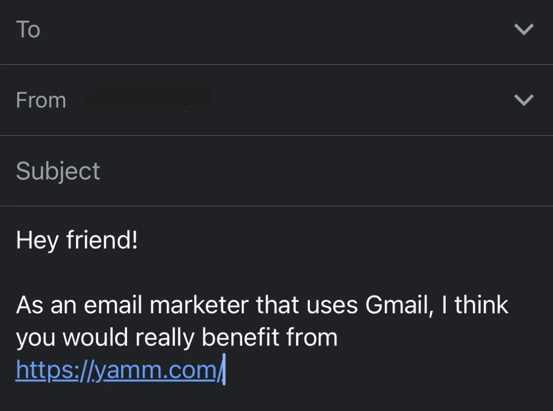 The URL in the mobile draft now appears as a blue underlined link.