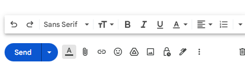 Gmail draft toolbar showing the Send button and formatting controls.