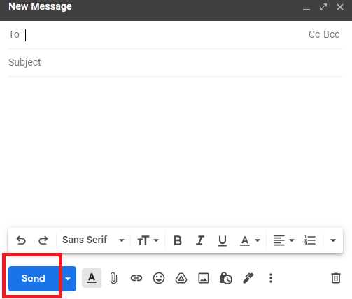 Gmail compose window with the Send button highlighted.