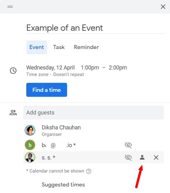A guest row's person icon is highlighted beside the remove button.