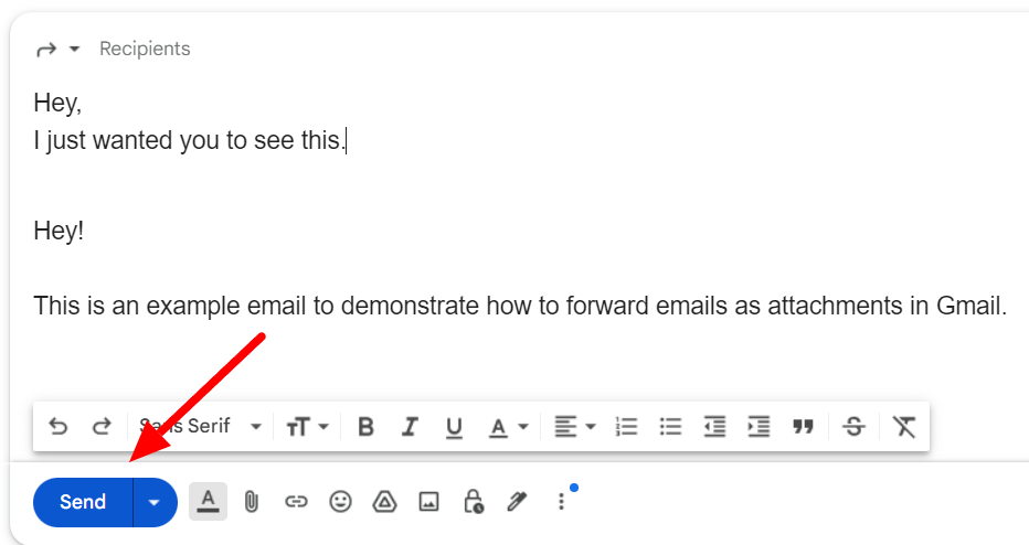 The Send button below the forwarded message is highlighted.