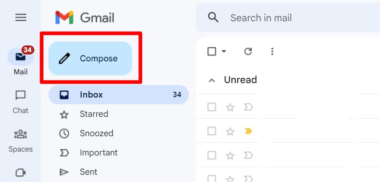 The Gmail Compose button is highlighted.