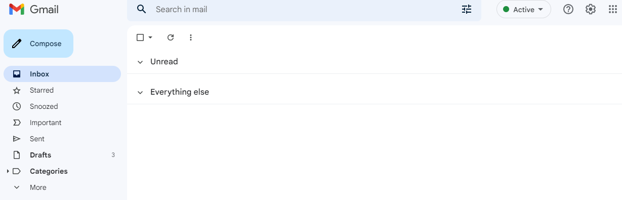 Gmail inbox divided into Unread and Everything else sections.