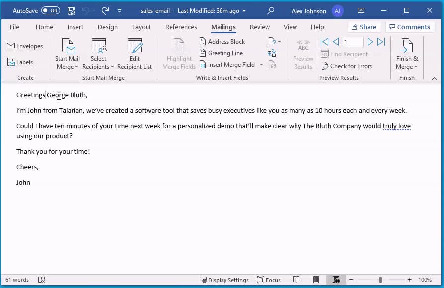 Inserting a merge field in Microsoft Word