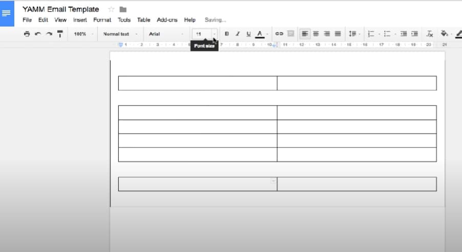 Google Docs newsletter layout built from several tables.