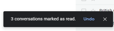 Gmail confirmation that three conversations were marked as read.