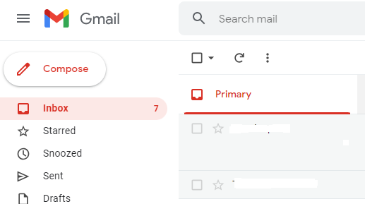 Gmail inbox showing seven unread messages.