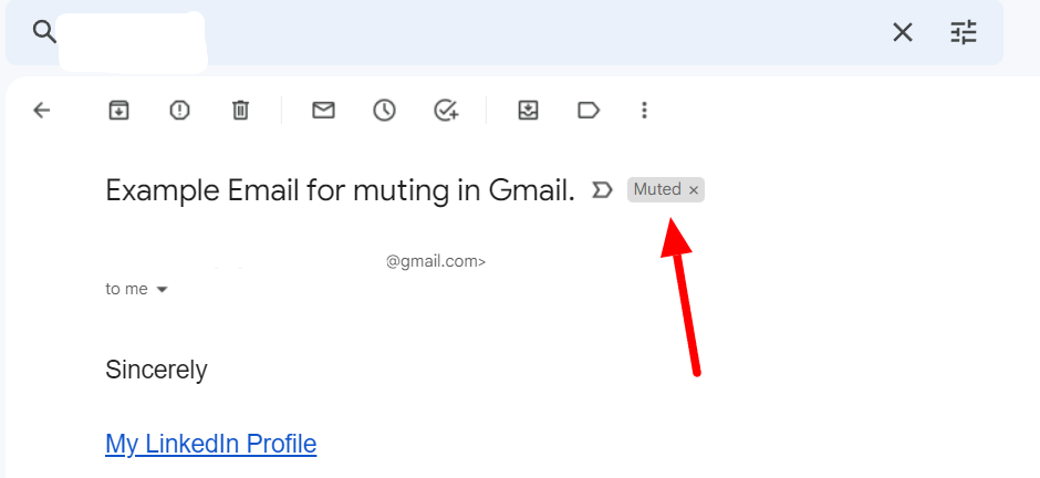 Gmail conversation displaying the Muted label.