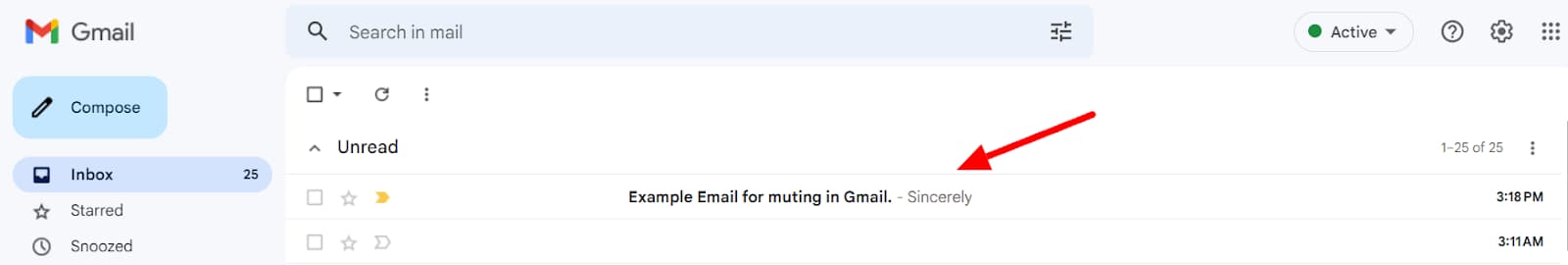 Gmail inbox with an example email thread highlighted.