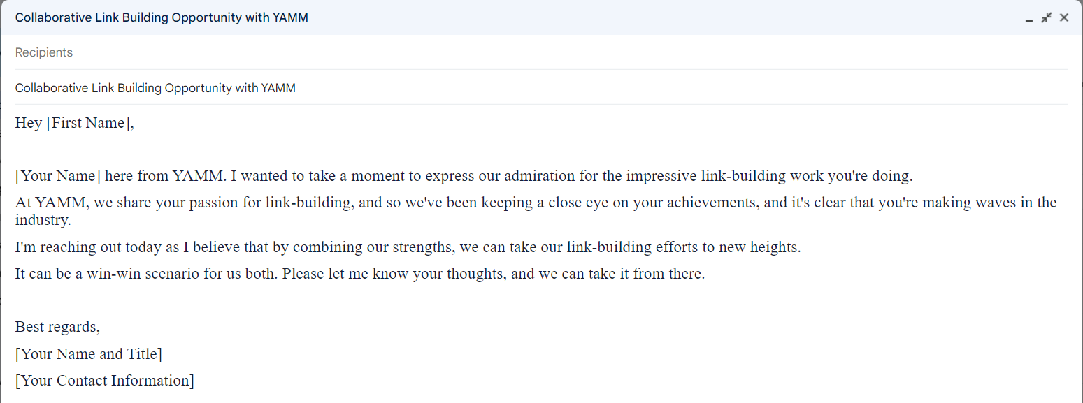 Example outreach email proposing a link-building collaboration.