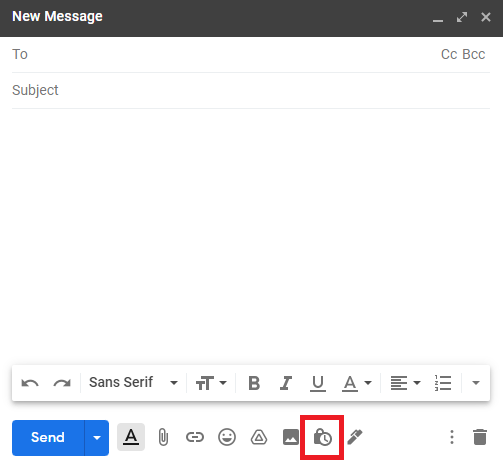 Gmail compose window with the confidential mode button highlighted